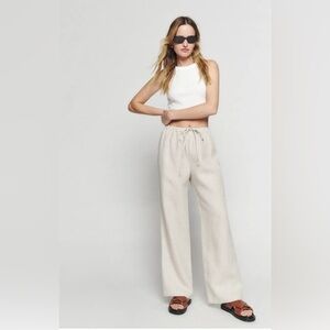 New Reformation Petites Olina Linen Pant Oatmeal Size MP